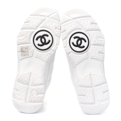 Chanel Suede Calfskin Fabric CC Sneakers 38.5 White 5 of 9