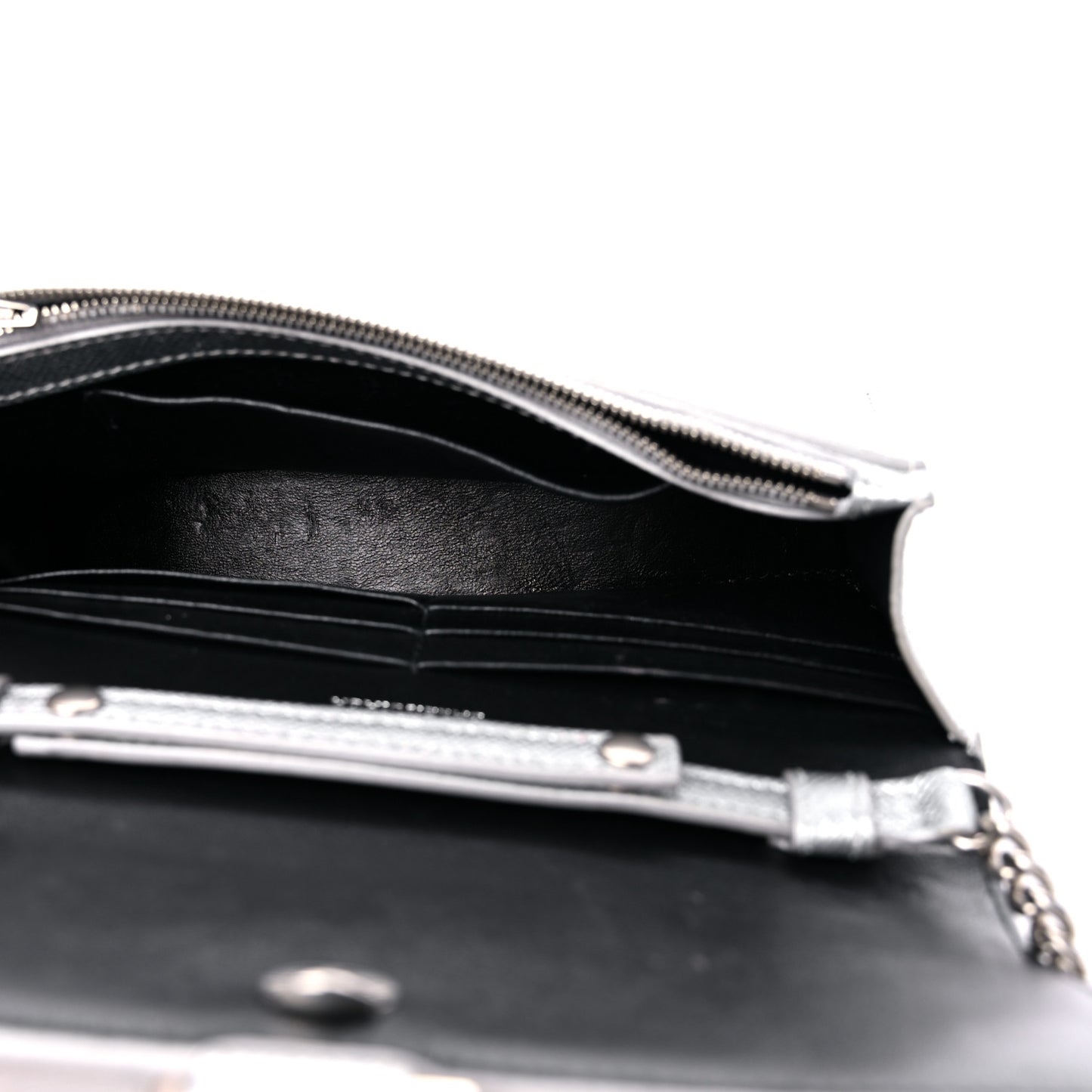 Metallic Grained Calfskin Hourglass Chain Bag Silver