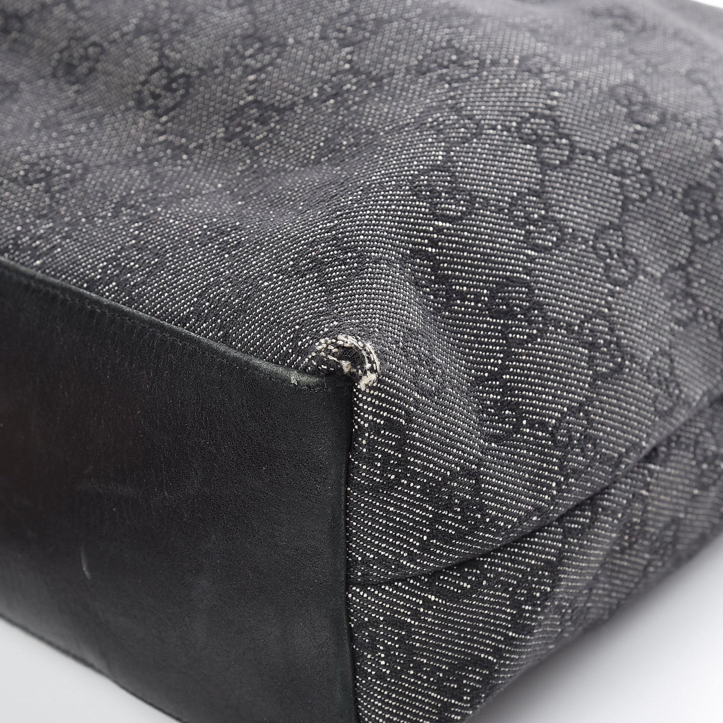 Denim Monogram Bamboo Top Handle Tote Black