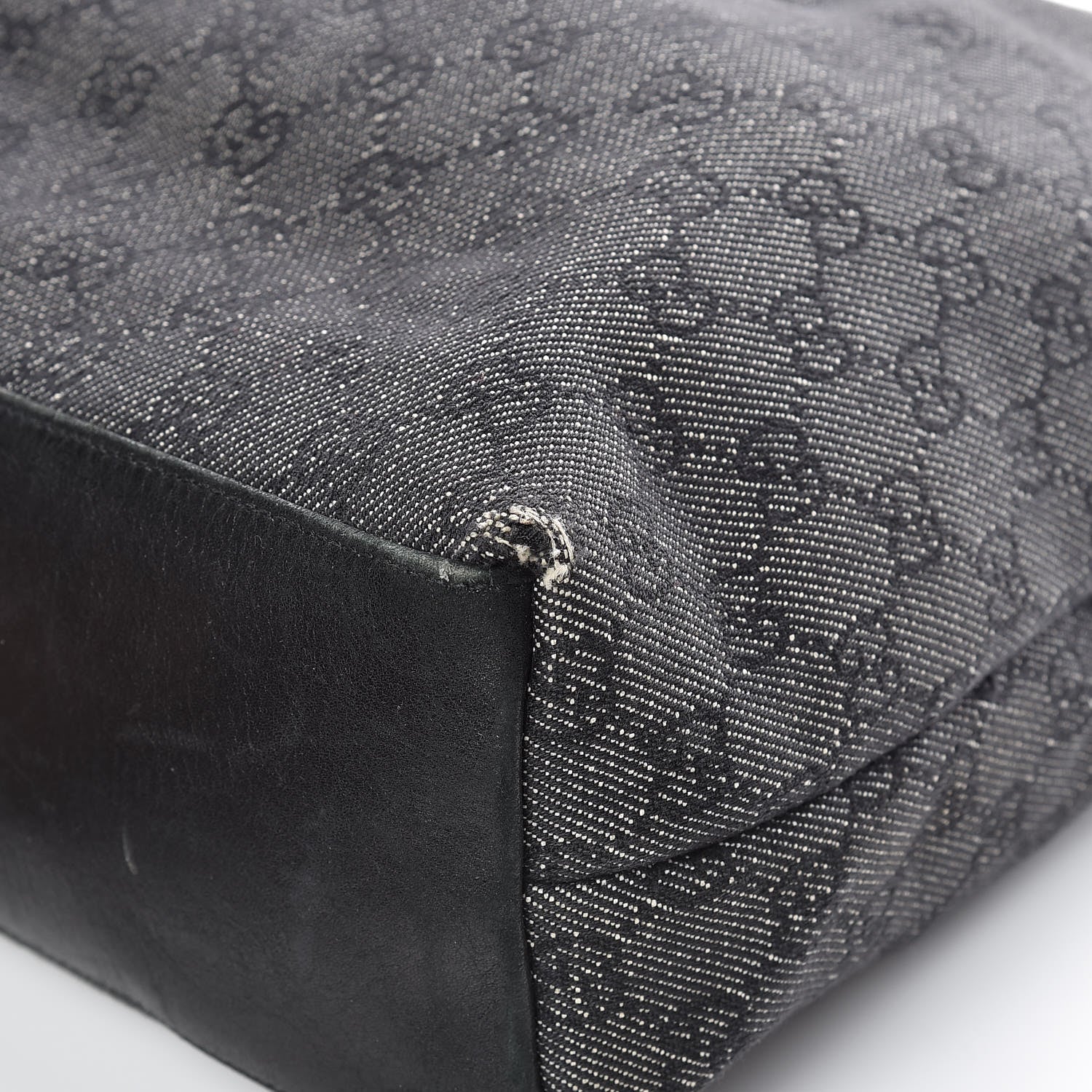 Gucci Denim Monogram Bamboo Top Handle Tote Black 9 of 13