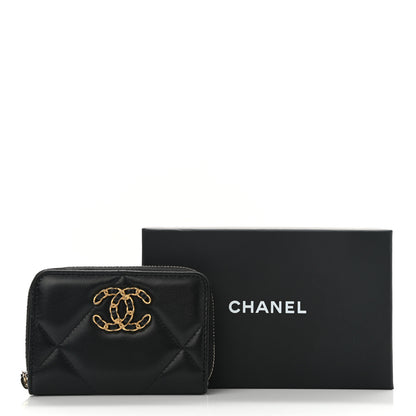 Chanel Lambskin Quilted Chanel 19 Zip Around Coin Purse Wallet Black 8 of 8
