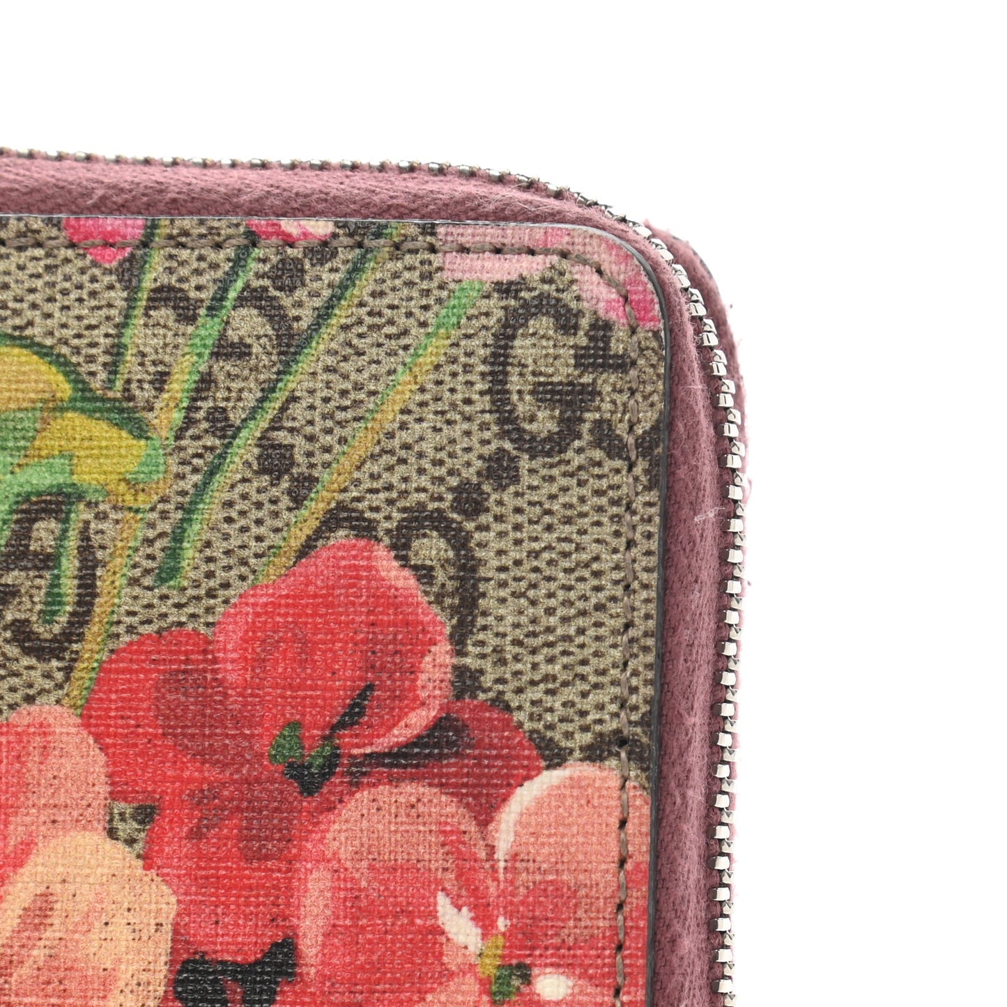 GG Supreme Monogram Blooms Zip Around Wallet Beige Multicolor Dry Rose