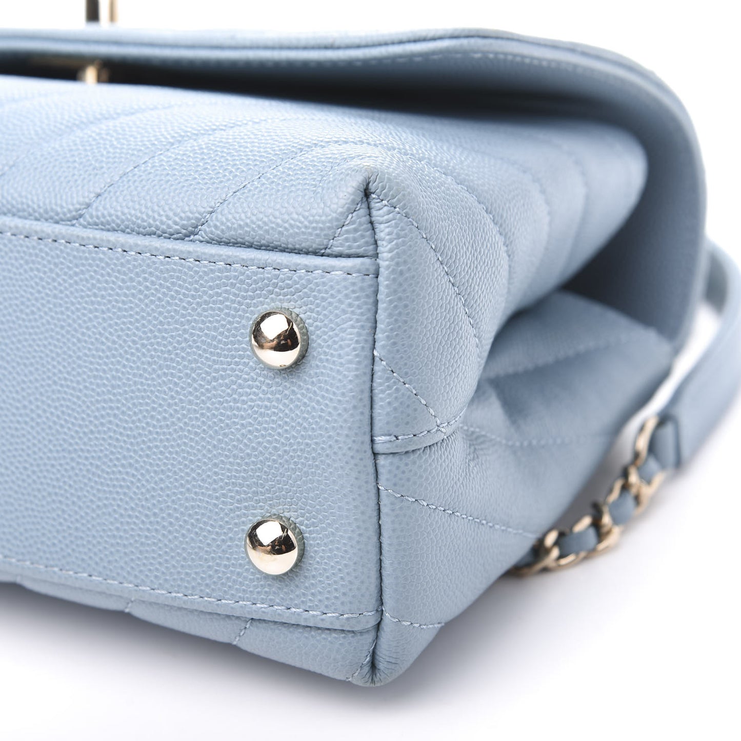 Caviar Chevron Quilted Mini Coco Handle Flap Light Blue