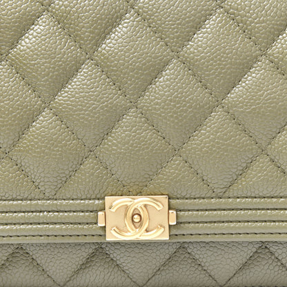 Chanel Caviar Quilted Boy Wallet On Chain WOC Khaki 9 of 9
