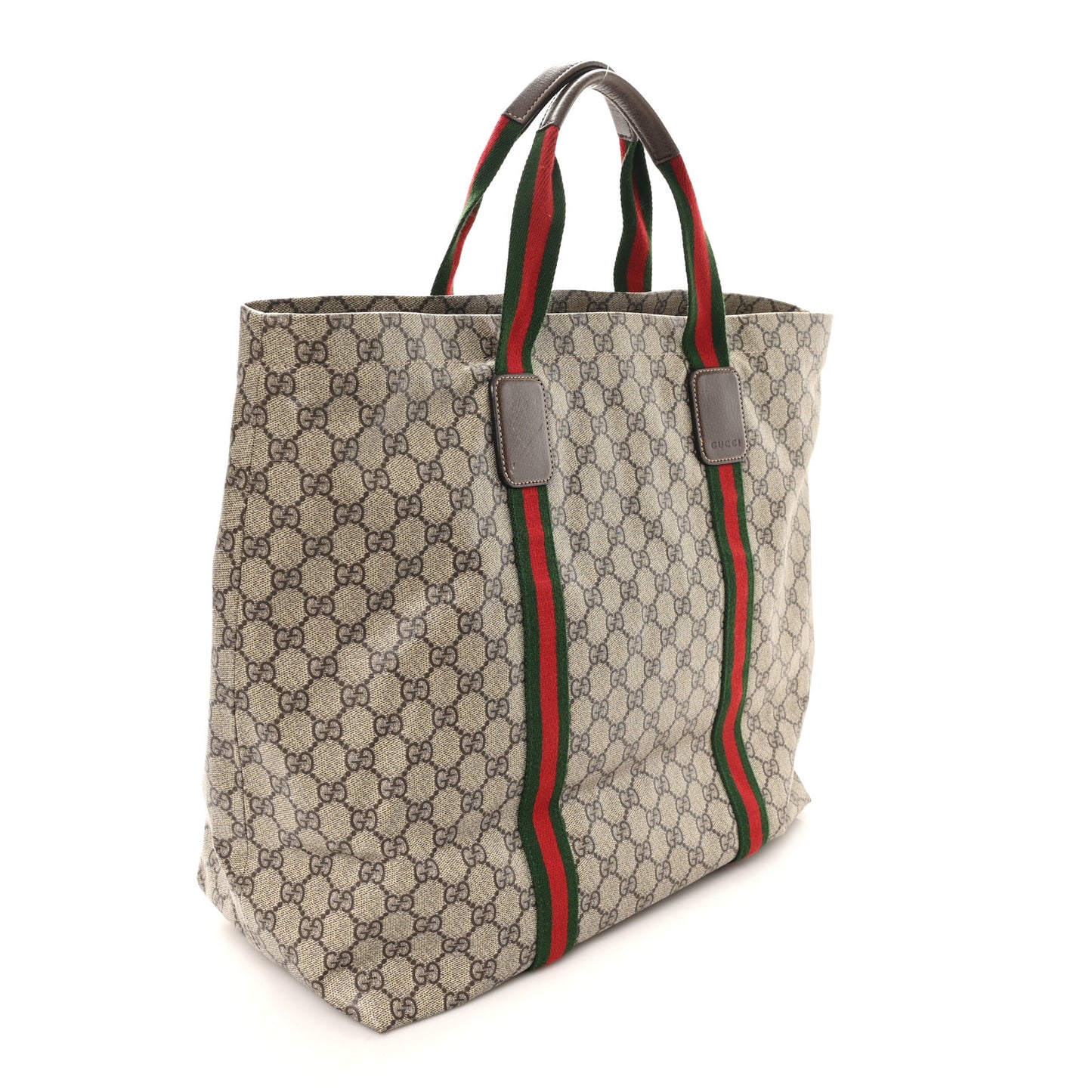 Tender GG Supreme Monogram Textured Dollar Calfskin Web Tote Beige Ebony New Acero