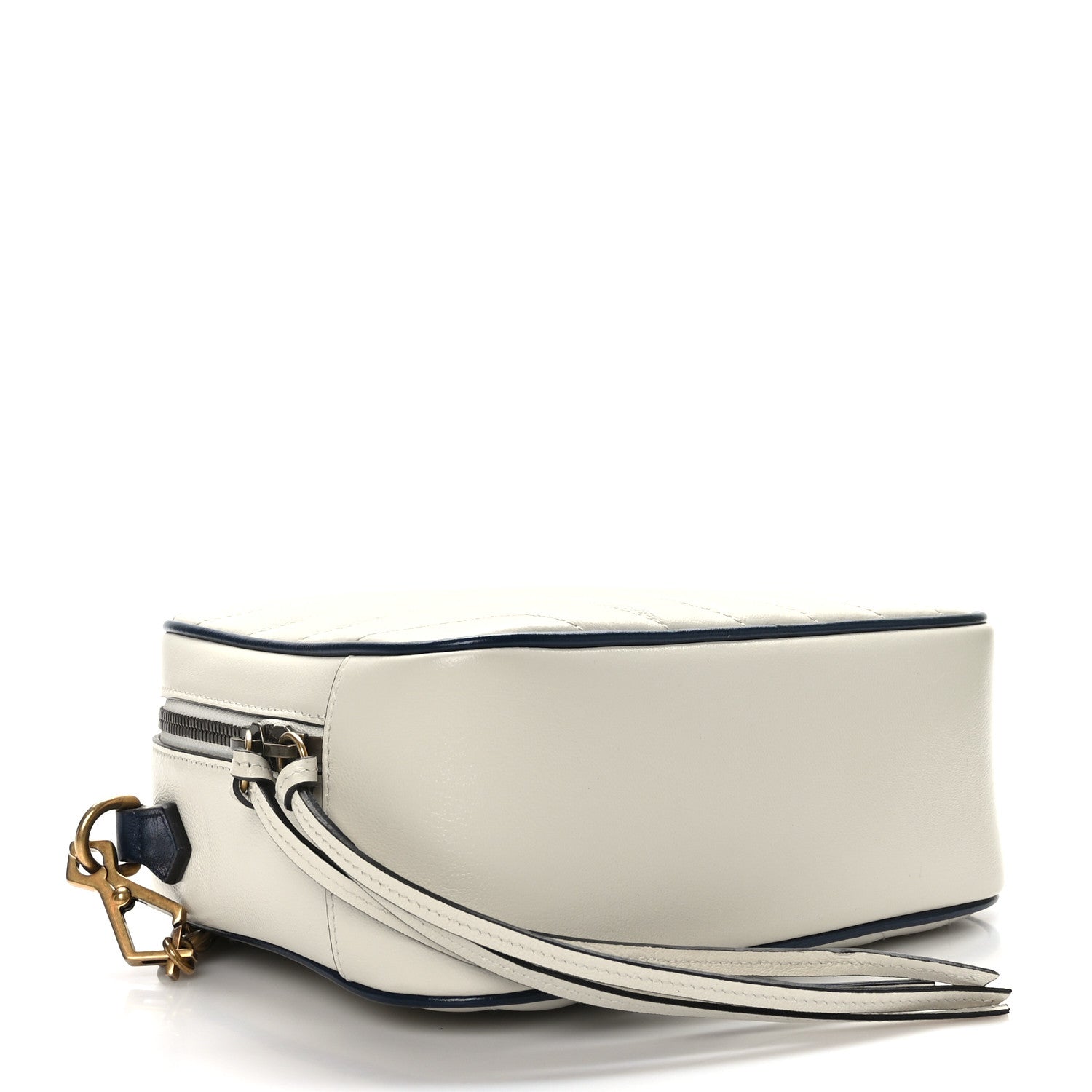Gucci Vintage Effect Calfskin Matelasse Diagonal Small Torchon GG Marmont Bamboo Top Handle Shoulder Bag Mystic White Blue Agata 4 of 10
