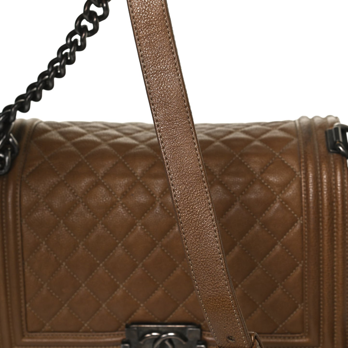 Metallic Calfskin Quilted Medium Boy Flap Dark Gold