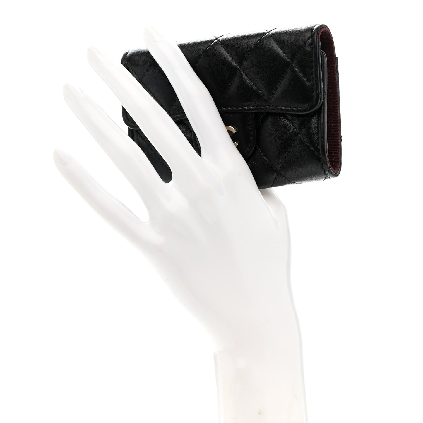 Lambskin Quilted 4 Key Holder Black