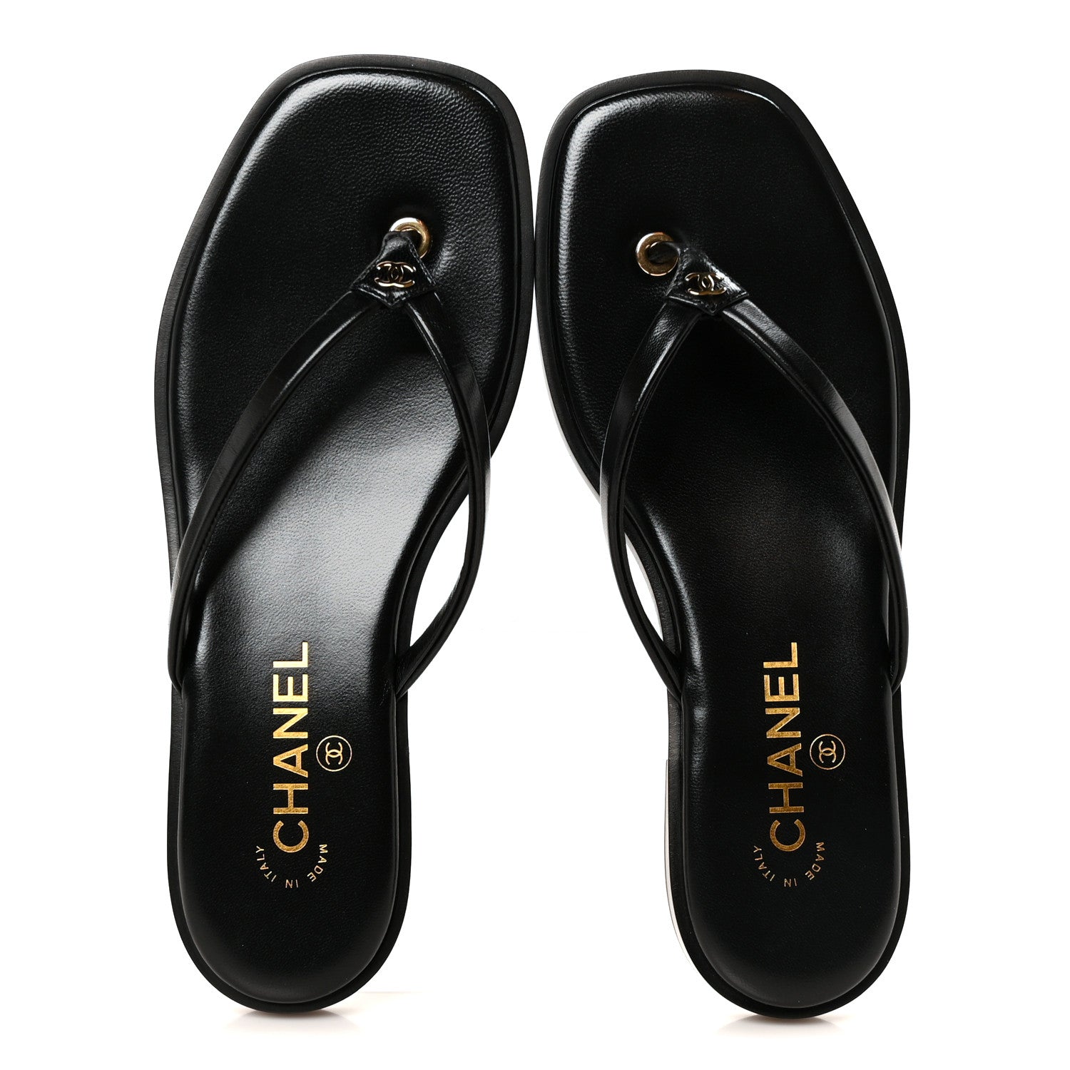 Chanel Goatskin CC Times Square Thong Sandals 38.5 Black 2 of 10