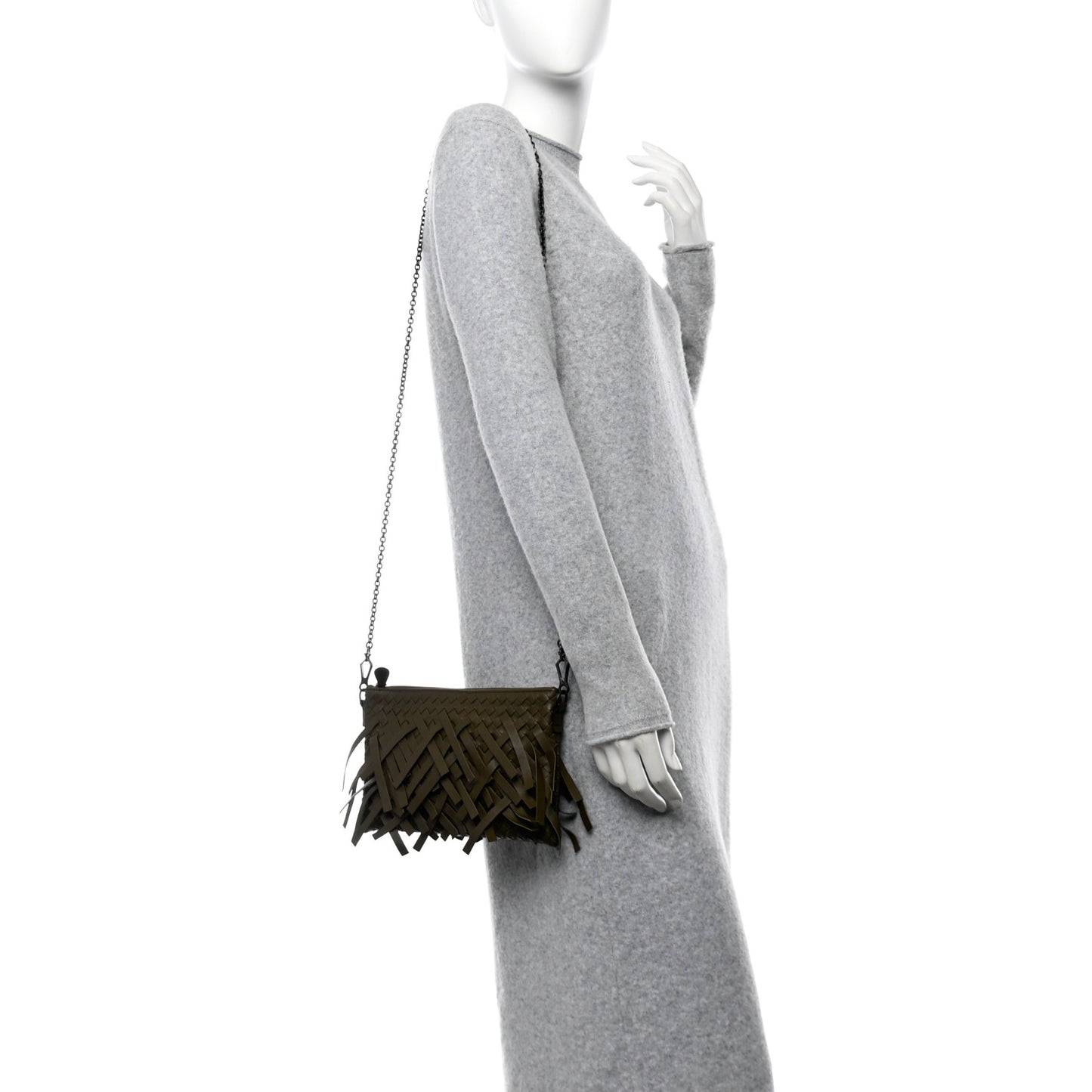Nappa Intrecciato Palio Fringe Chain Pouch Moss