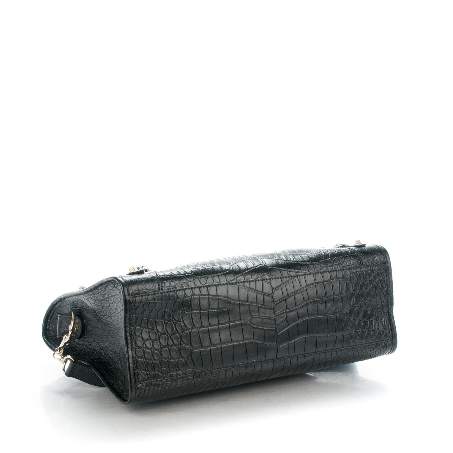 Calfskin Crocodile Embossed Giant 12 Gold Hardware City Black