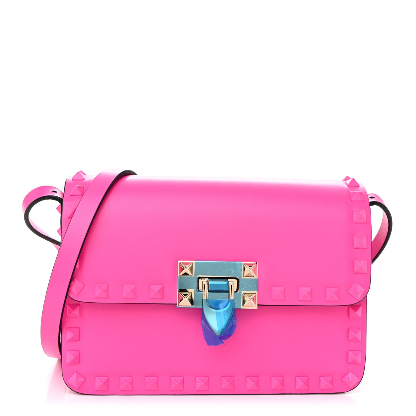 Smooth Calfskin Enamel Tonal Small Rockstud23 Shoulder Bag Pink PP