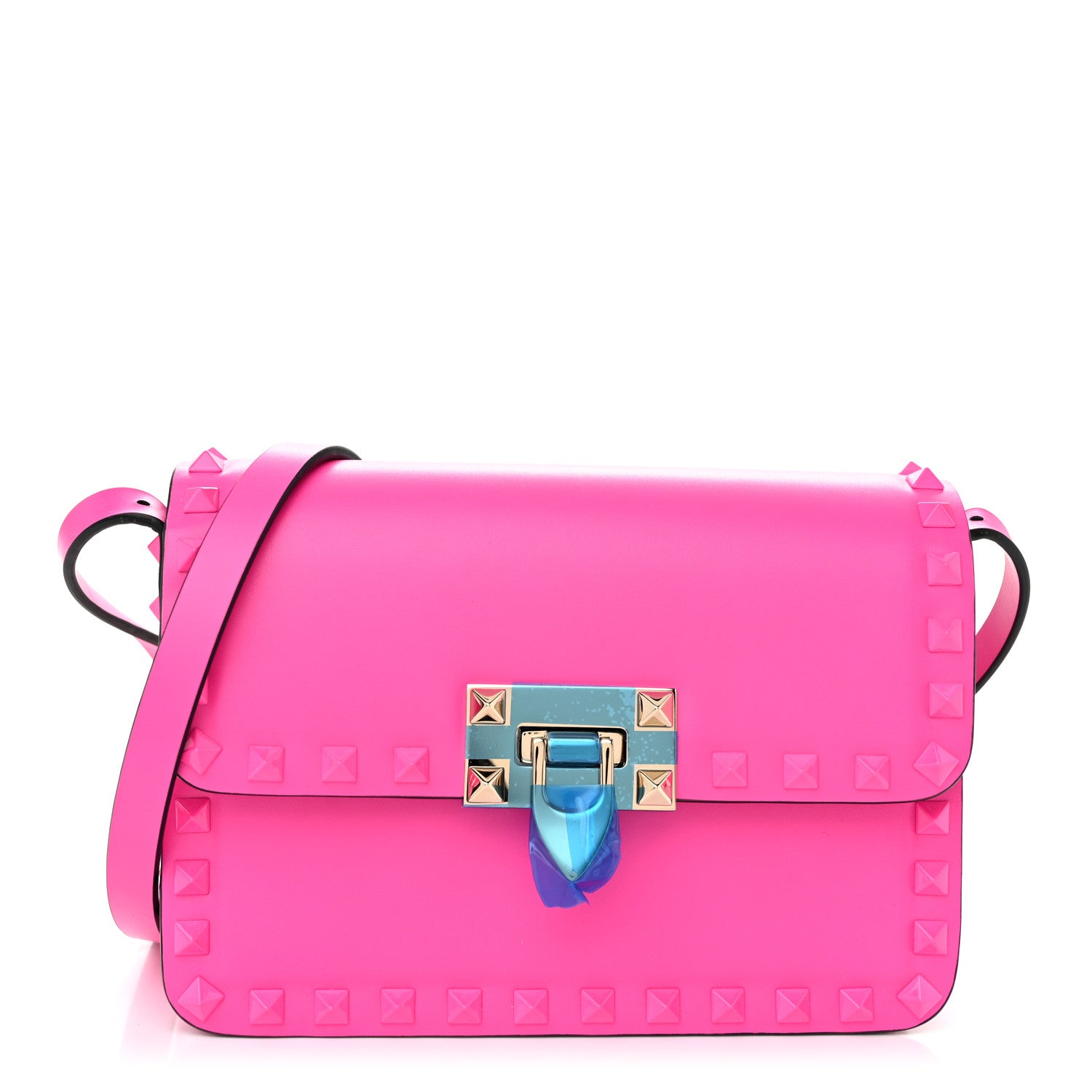 Valentino Garavani Smooth Calfskin Enamel Tonal Small Rockstud23 Shoulder Bag Pink PP 1 of 9