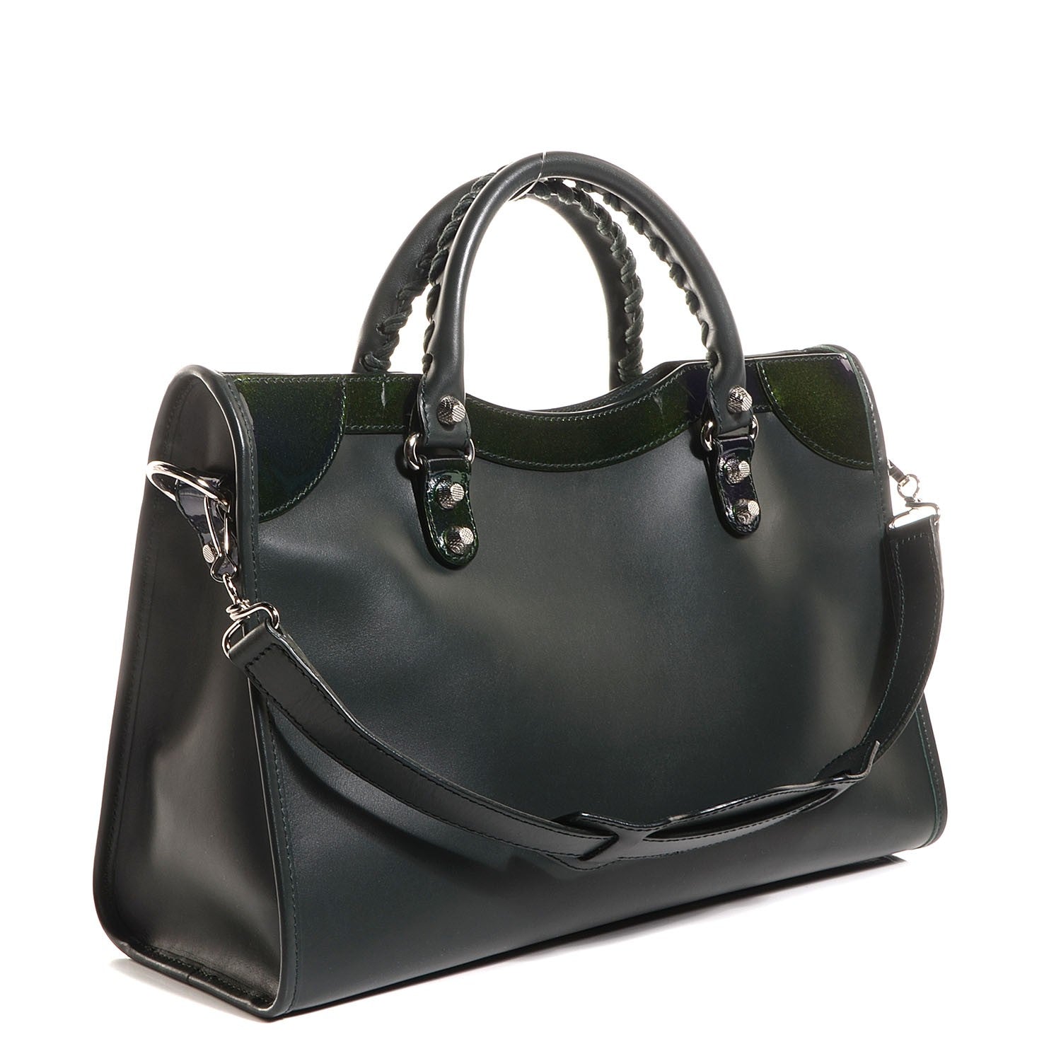 Balenciaga Smooth Calfskin Metallic Patent Giant 12 Silver Hardware City Vert Poker Fonce 4 of 10