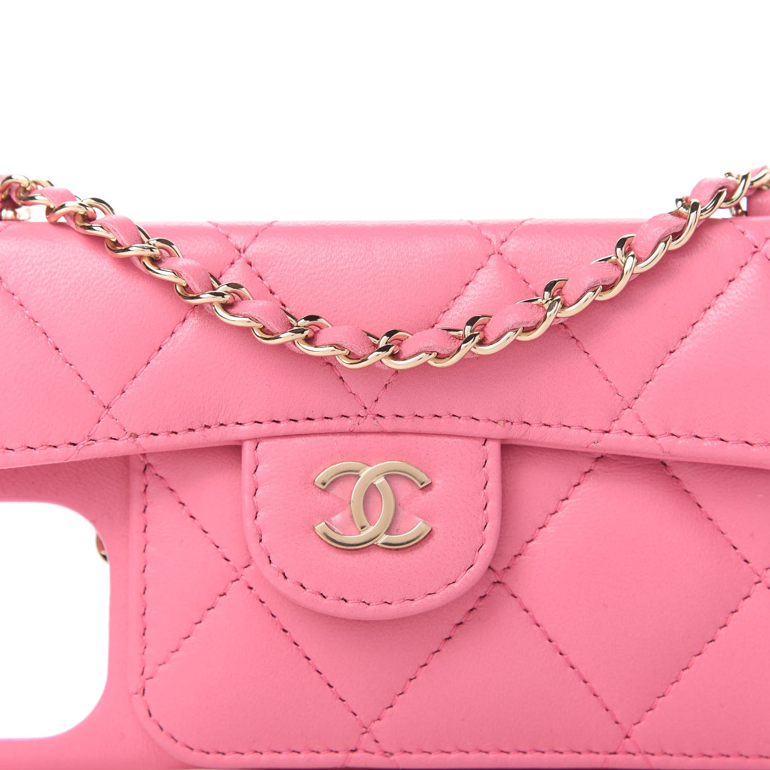 Chanel Lambskin Quilted iPhone XII Pro Max Case With Chain Pink 9 of 10