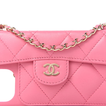 Chanel Lambskin Quilted iPhone XII Pro Max Case With Chain Pink 9 of 10