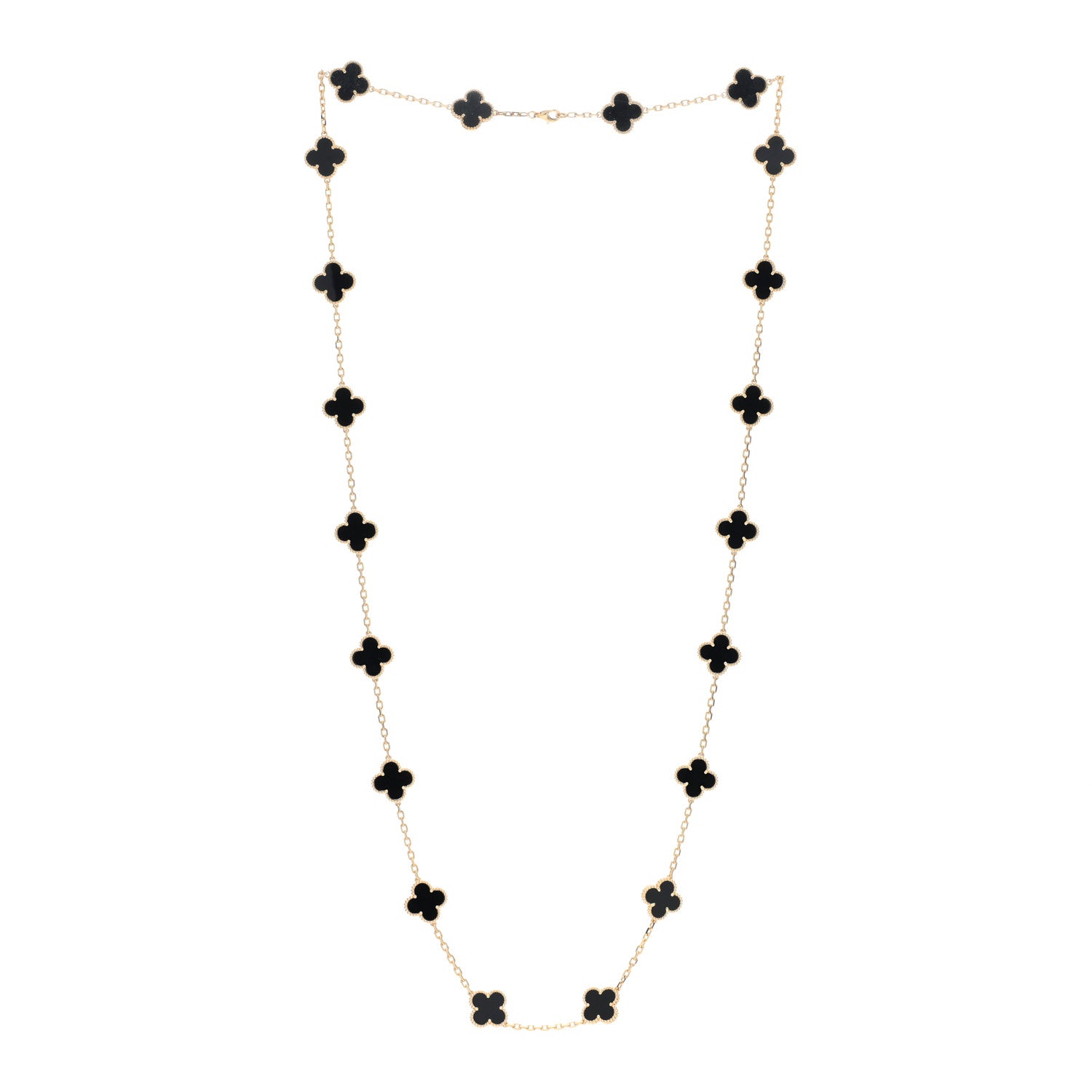 Van Cleef & Arpels 18K Yellow Gold Black Onyx 20 Motifs Vintage Alhambra Necklace 2 of 4