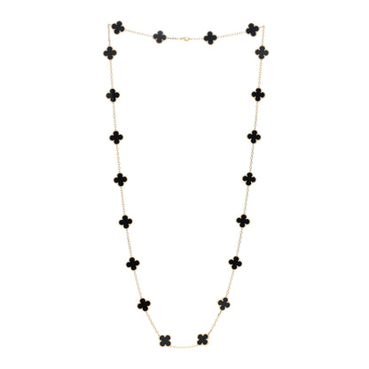 Van Cleef & Arpels 18K Yellow Gold Black Onyx 20 Motifs Vintage Alhambra Necklace 2 of 4