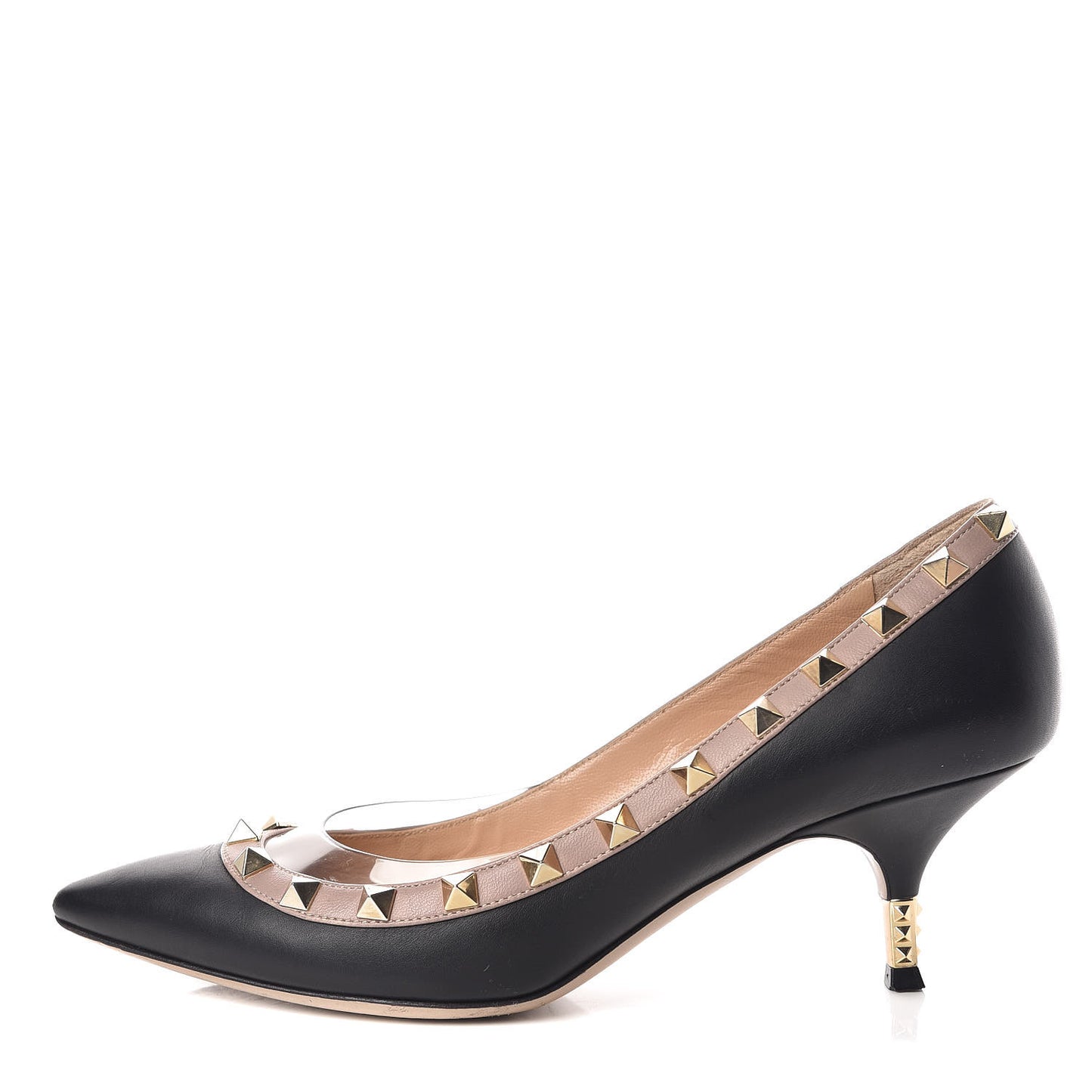 Nappa Rockstud Low Heel Pumps 36 Black Poudre