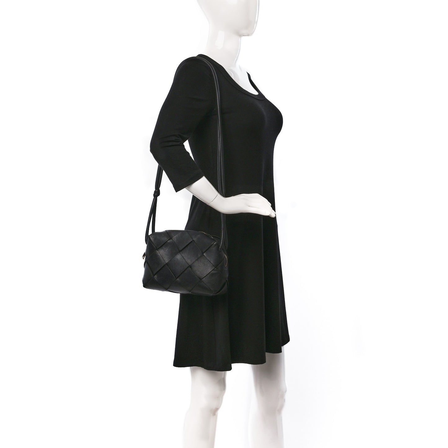 Lambskin Maxi Intrecciato Small Cassette Camera Bag Black