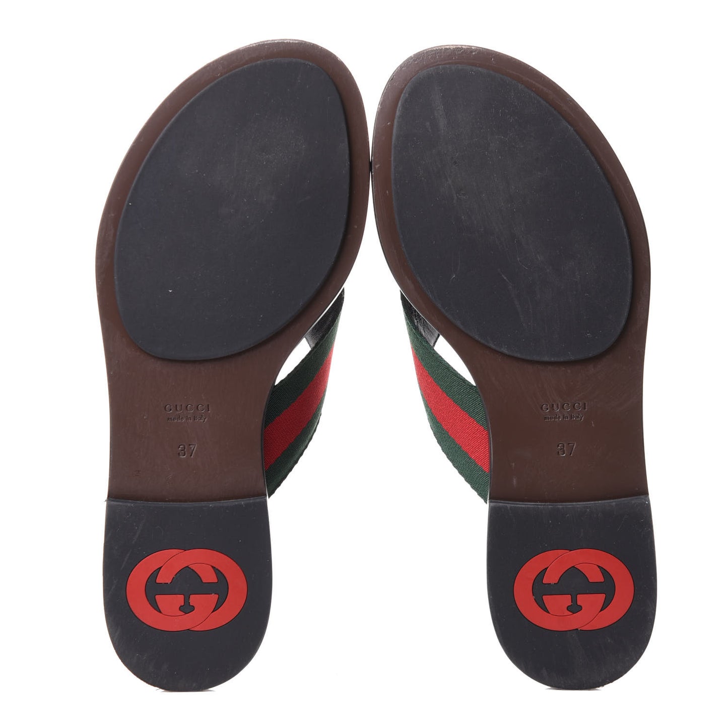 Nylon Calfskin Web GG Monogram Womens Thong Sandals 37 Green Red Cocoa