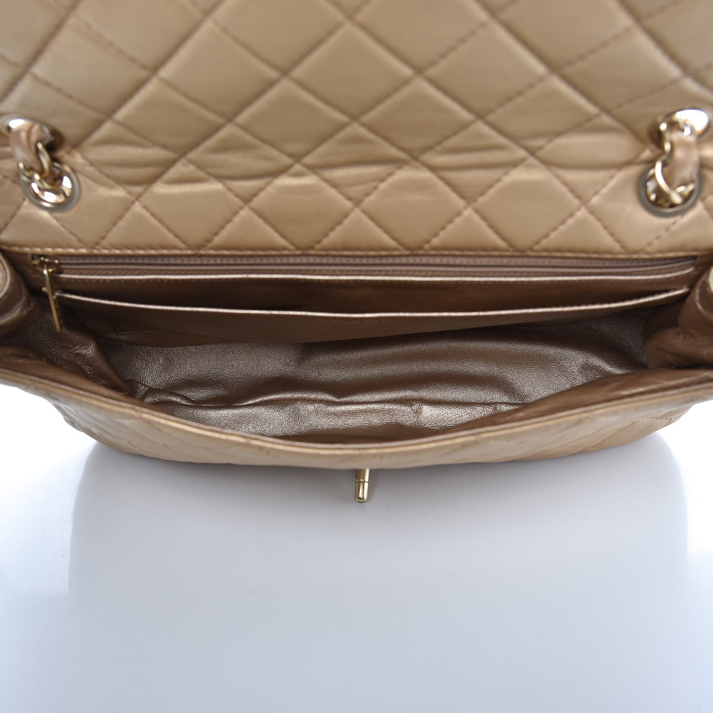 Metallic Lambskin Quilted Medium Precious Jewel Single Flap Gold