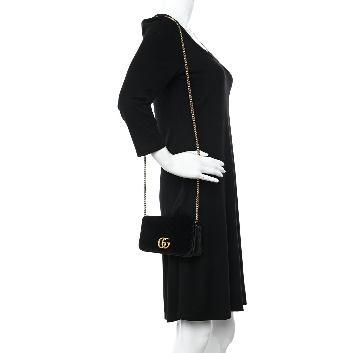 Velvet Matelasse GG Marmont Mini Bag Black