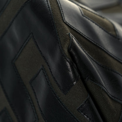 Celine Calfskin Logo Patchwork Cabas Dark Green Black 12 of 15