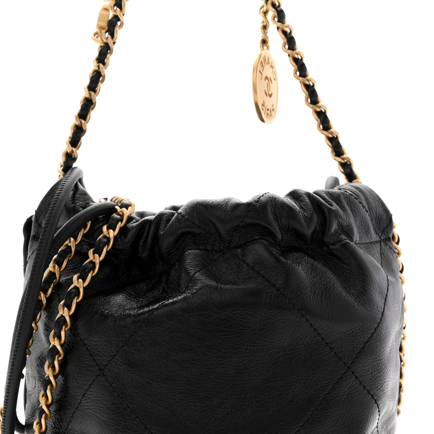 Chanel Shiny Crumpled Calfskin Quilted Pearl Mini Chanel 22 Black 9 of 12