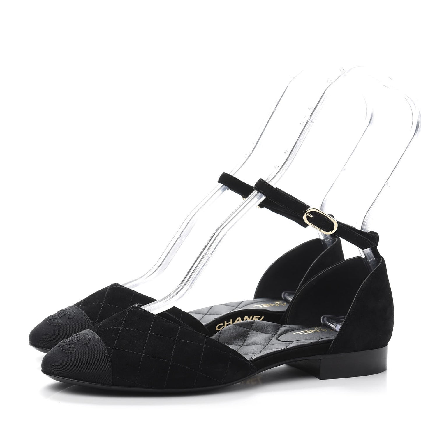 Suede Grosgrain CC Cap Toe Ankle Flat 36.5 Black