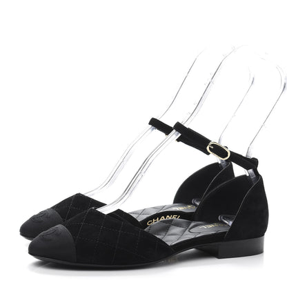 Chanel Suede Grosgrain CC Cap Toe Ankle Flat 36.5 Black 3 of 8