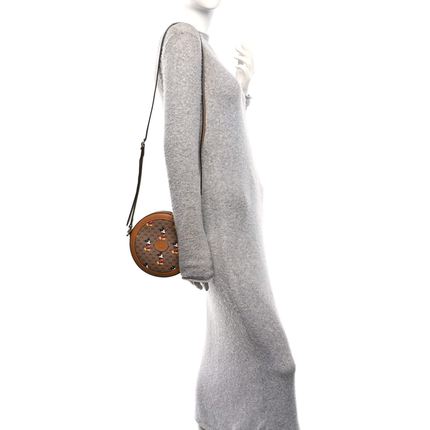 X DISNEY Mini Vintage GG Supreme Monogram Mickey Mouse Round Shoulder Bag Beige Vintage Sun Oil