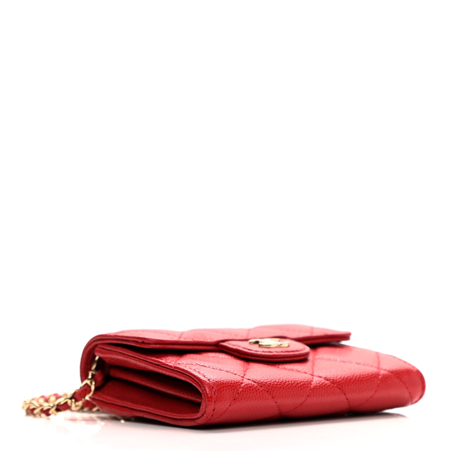Chanel Caviar Quilted Flap Card Holder On Chain Red 4 of 10