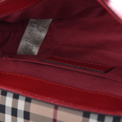 Burberry Patent Calfskin Haymarket Check Maydown Crossbody Bag Red 17 of 19