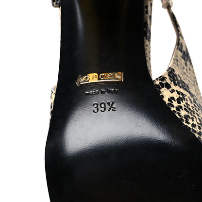 Gucci Calfskin Python Print Horsebit 75mm Slingback Pumps 39.5 Beige Avana 6 of 8