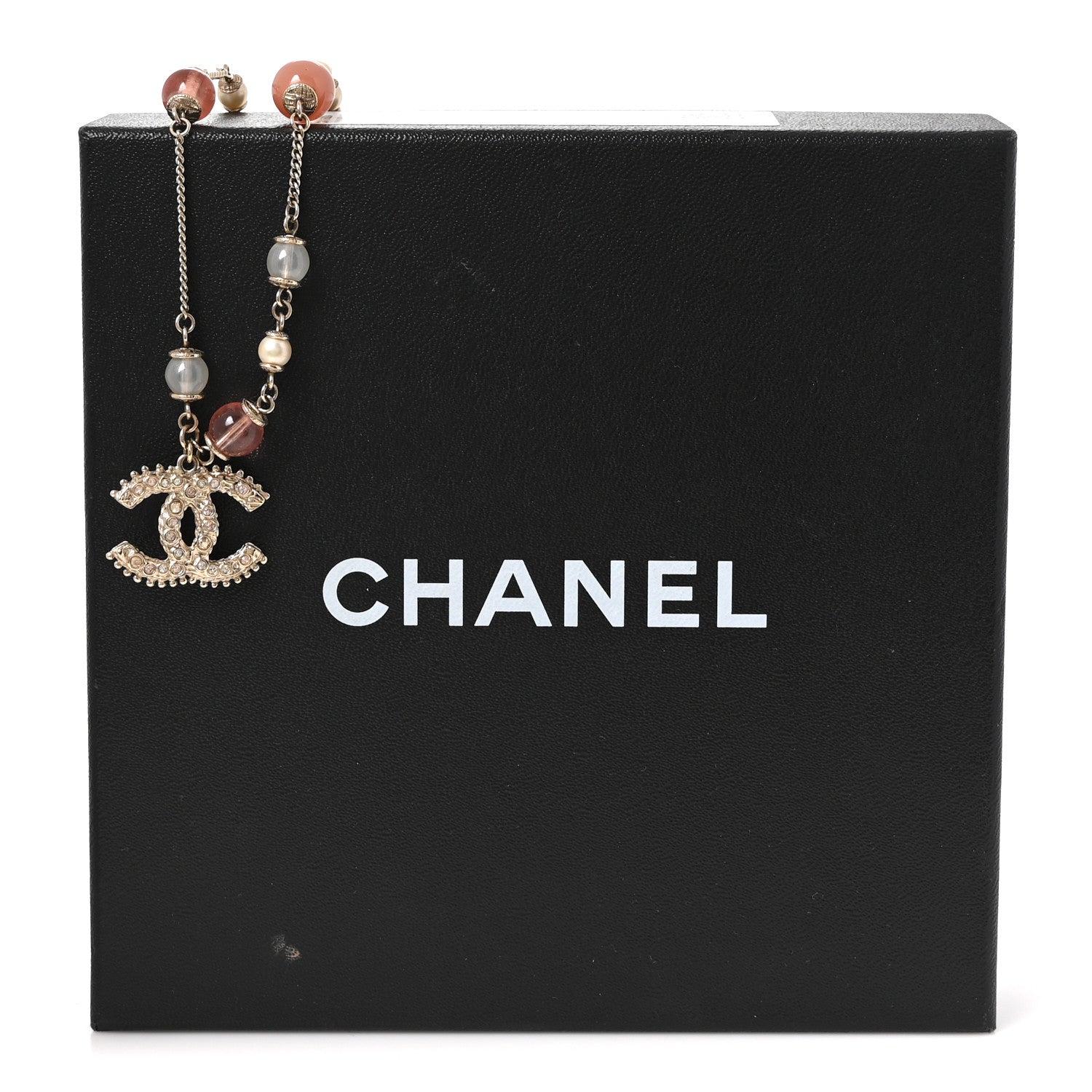 Chanel Beaded Pearl Crystal CC Long Necklace Gold Coral 1888224