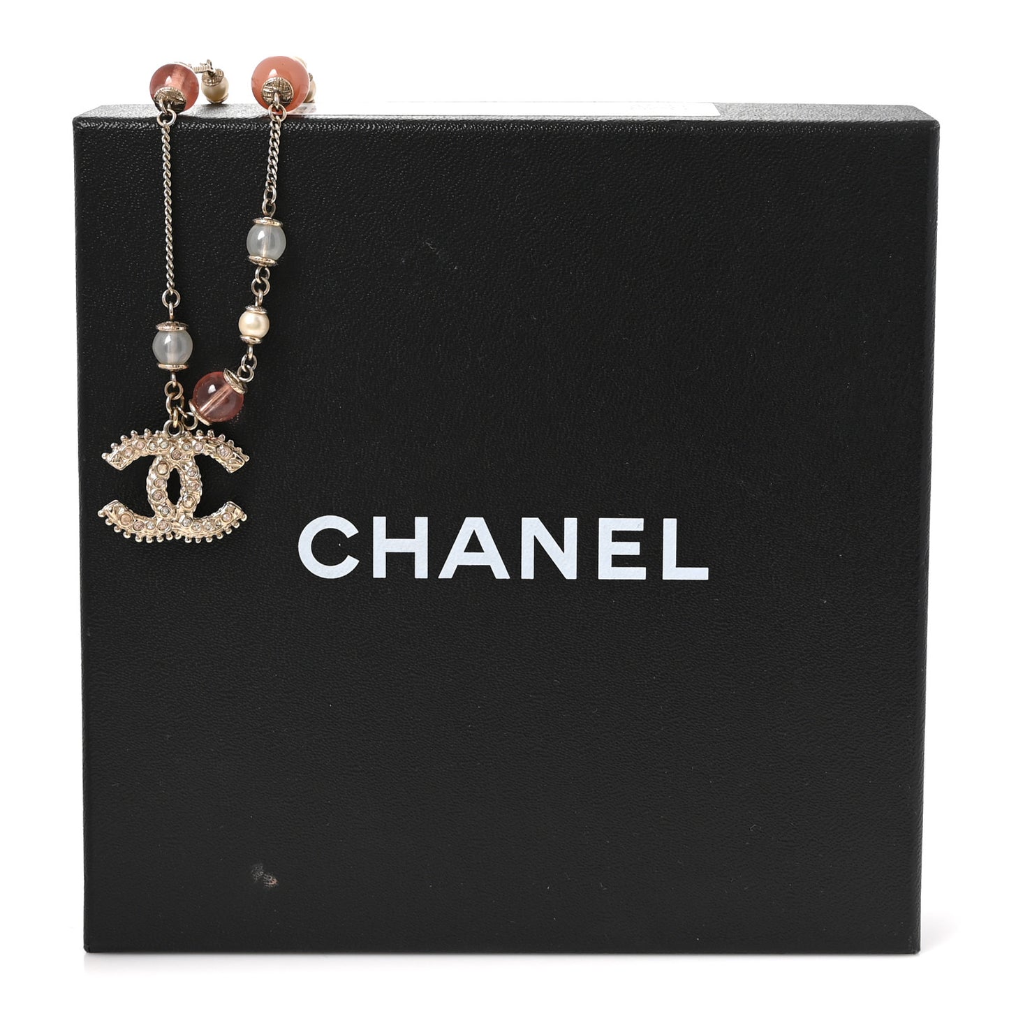 Beaded Pearl Crystal CC Long Necklace Gold Coral