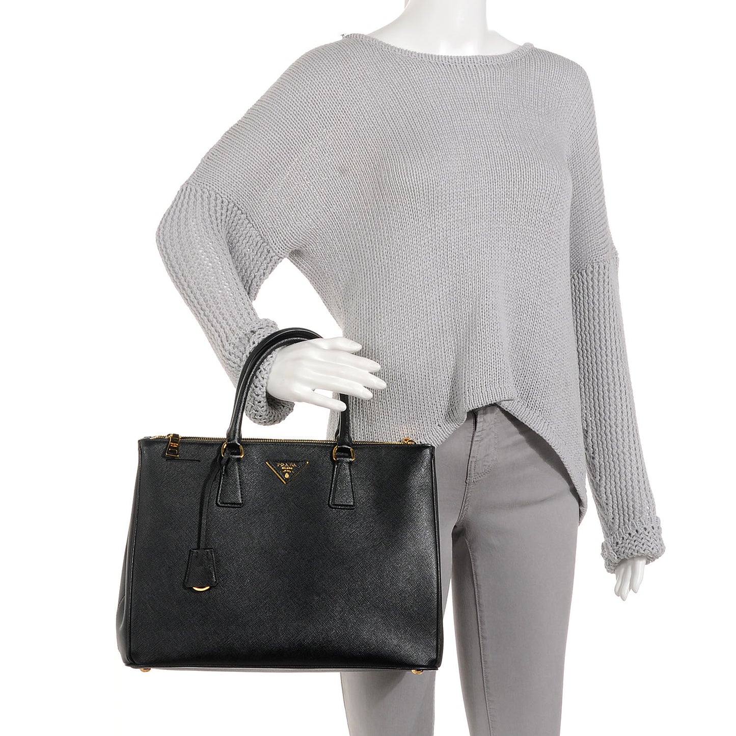 Saffiano Lux Double Zip Medium Tote Nero Black
