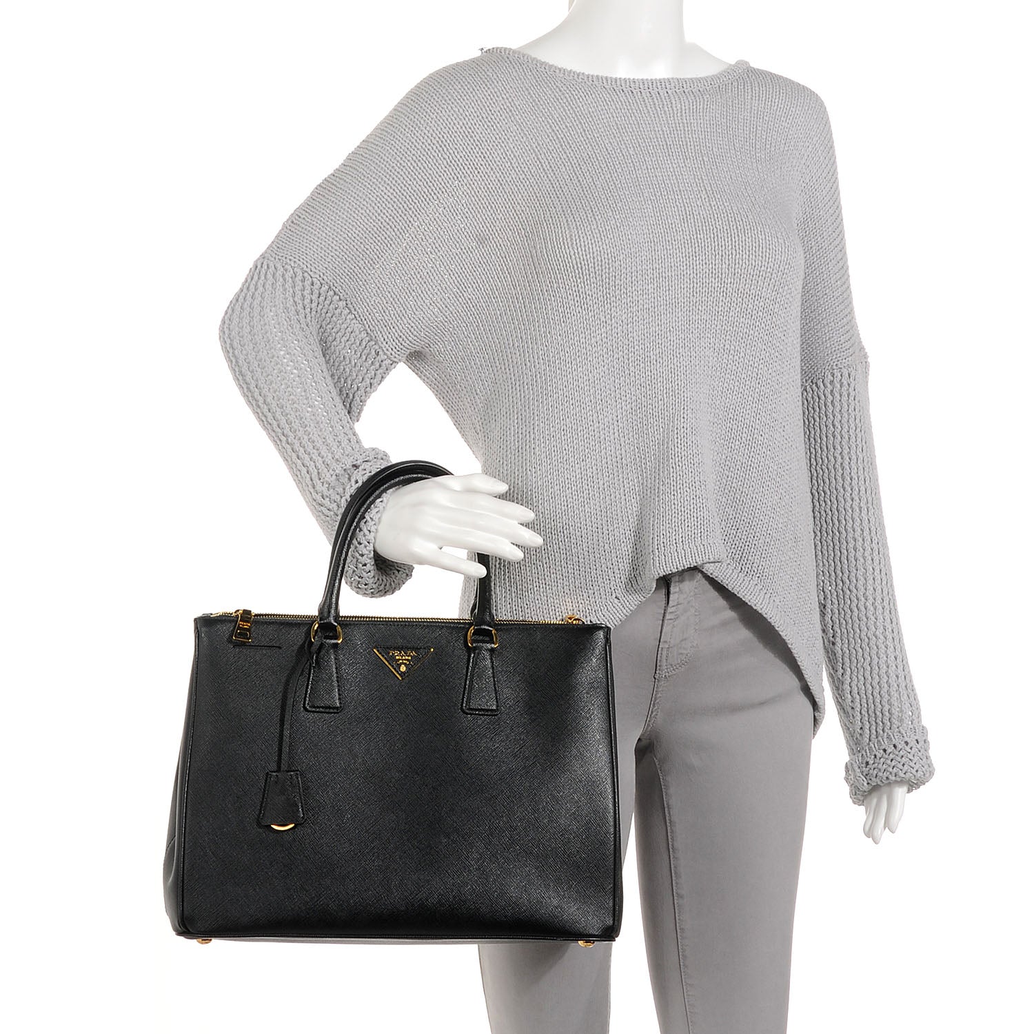 Prada Saffiano Lux Double Zip Medium Tote Nero Black 2 of 12
