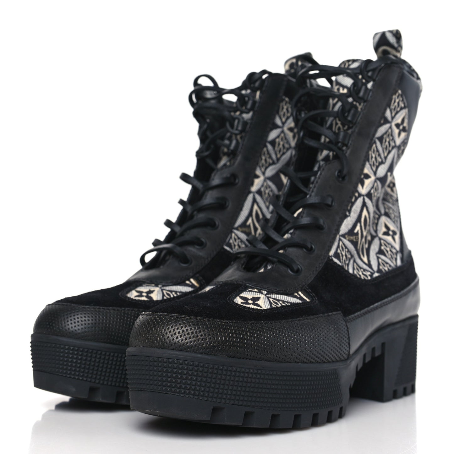 Suede Calfskin Jacquard Since 1854 Laureate Platform Desert Boots 40 Black
