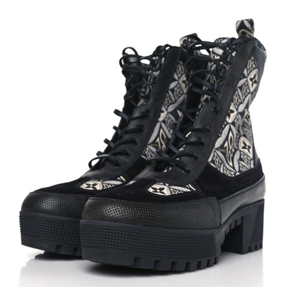 Louis Vuitton Suede Calfskin Jacquard Since 1854 Laureate Platform Desert Boots 40 Black 3 of 7