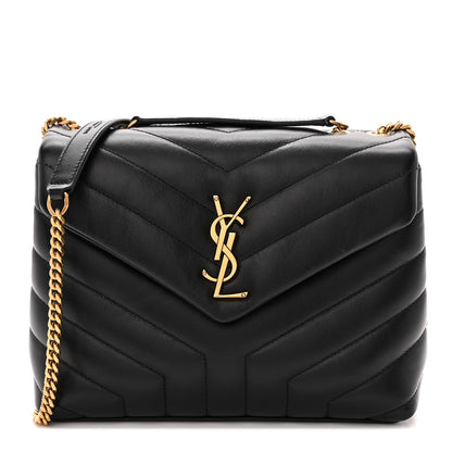 Saint Laurent Calfskin Y Quilted Monogram Small Loulou Chain Satchel Black 1 of 11