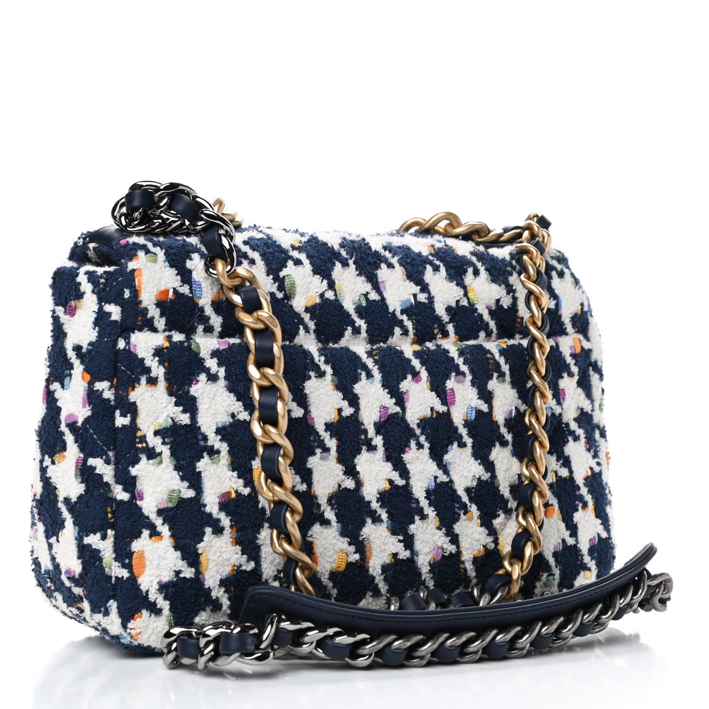Tweed Quilted Medium Chanel 19 Flap Ecru Navy Blue Multicolor