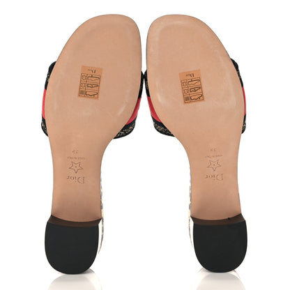Christian Dior Canvas Toile de Jouy Pop Embroidered Dway 40mm Slide Sandals 39 Black Multicolor 5 of 9