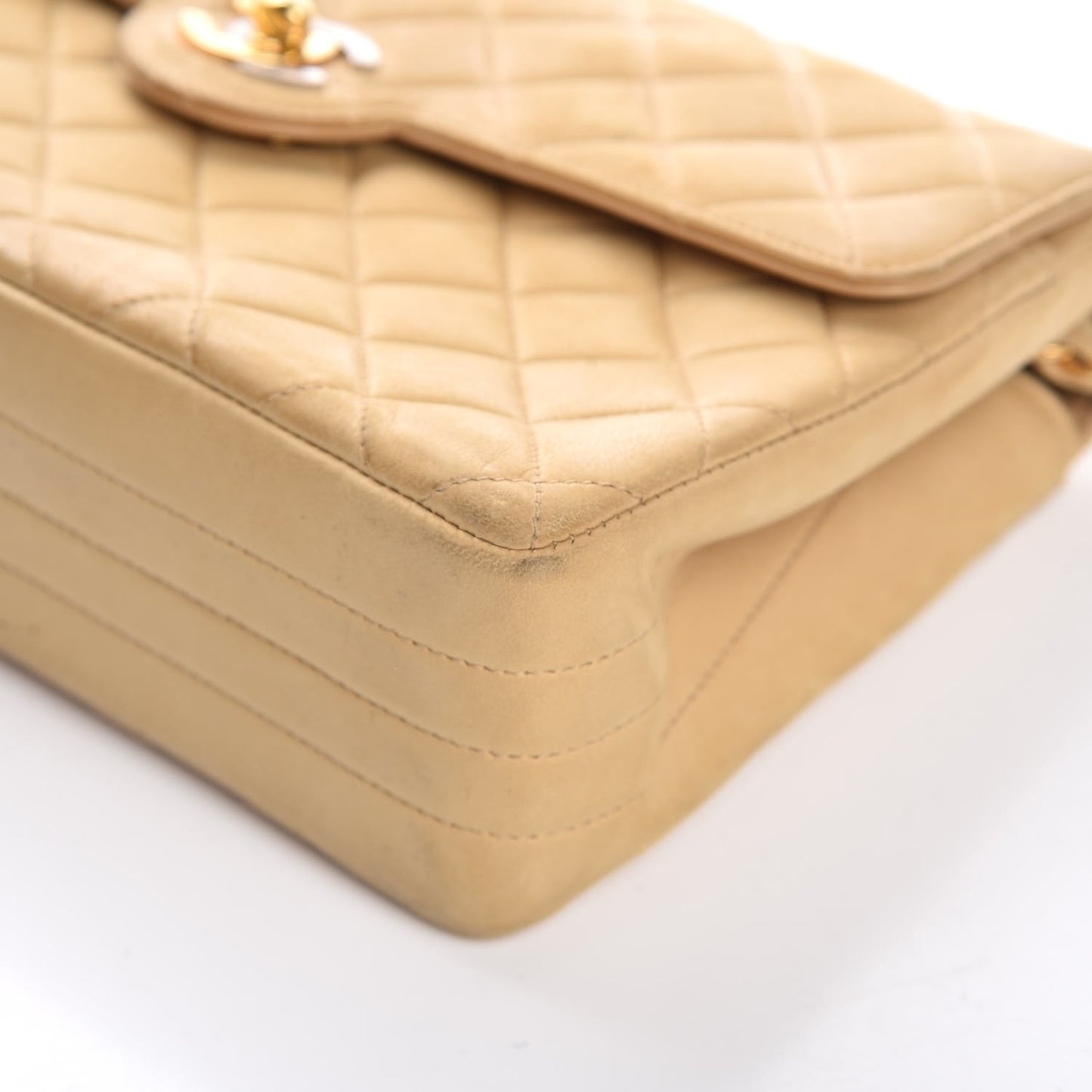 Lambskin Quilted Small Single Flap Beige