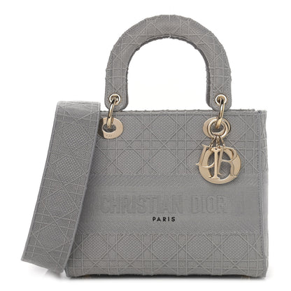 Christian Dior Canvas Embroidered Cannage Medium Lady D-Lite Gray 1 of 11