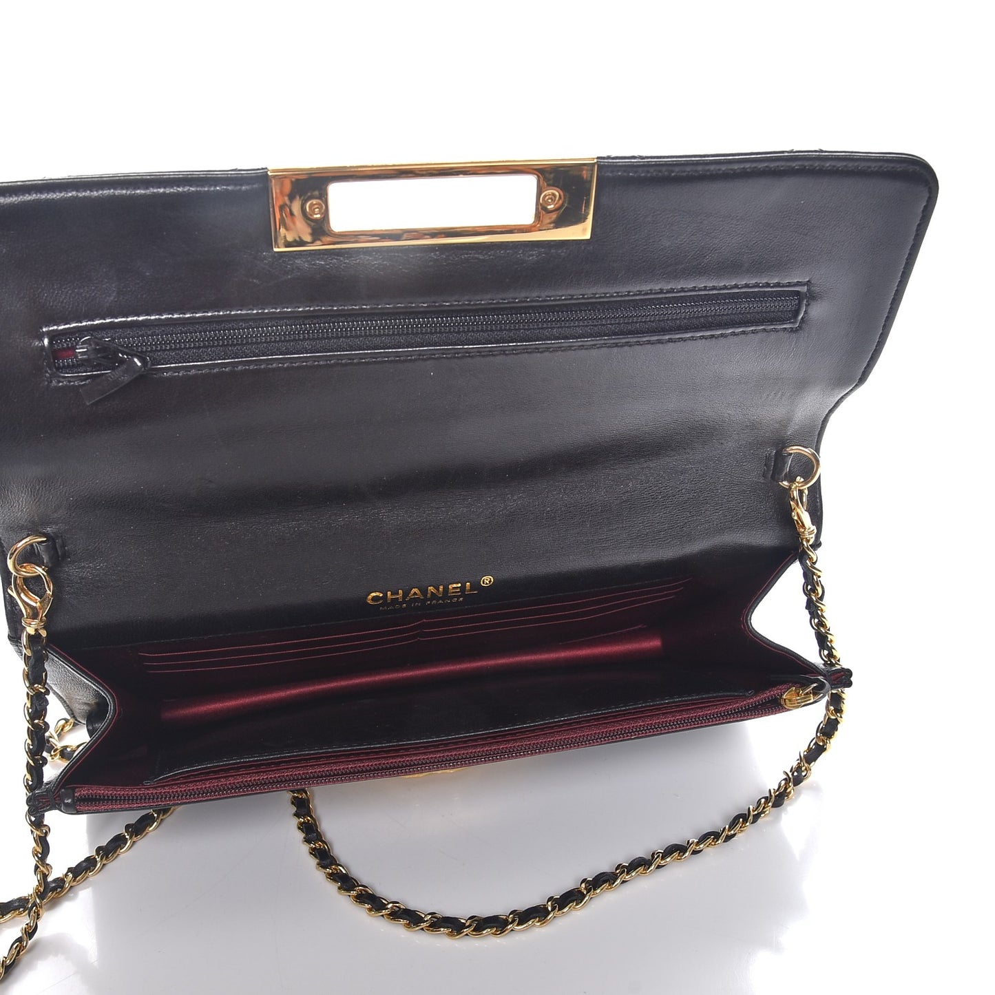 Lambskin Quilted Golden Class Wallet on Chain WOC Black