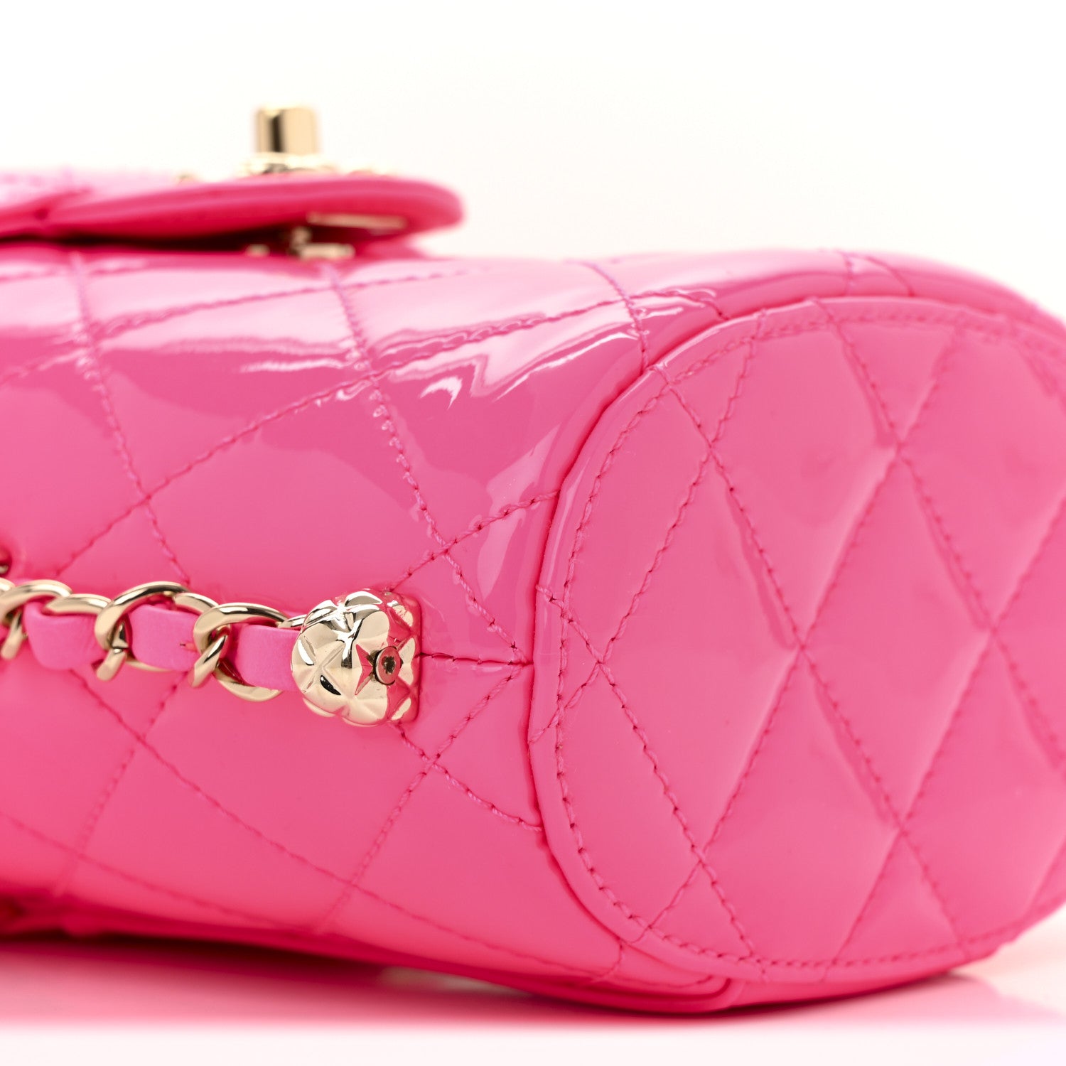 Chanel Patent Quilted CC Vani-Tea Case With Chain Neon Pink 9 of 11