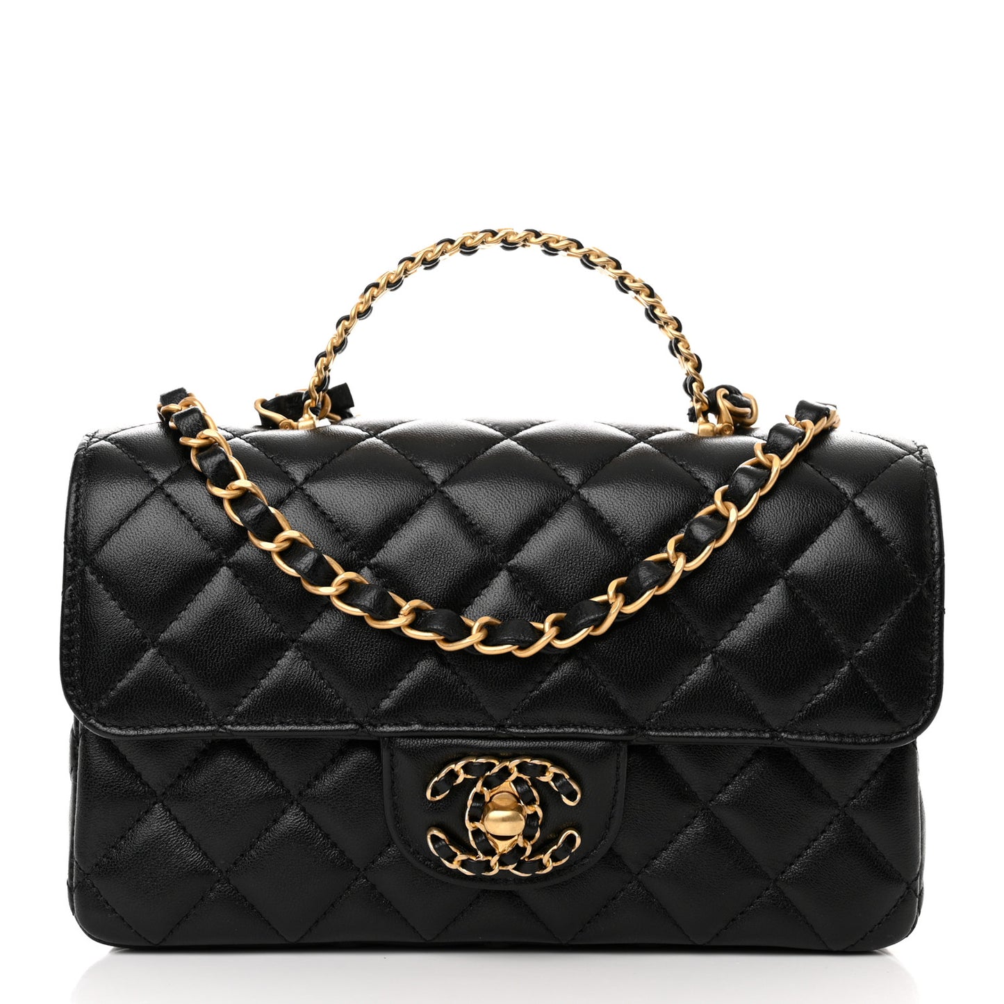 Lambskin Quilted Mini Strass On Top Flap Black