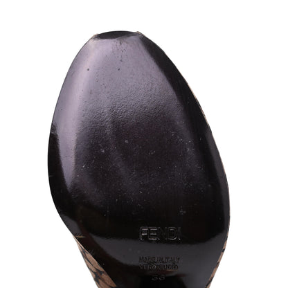 Fendi Fabric FF Wedge Mules 36 Black Brown 12 of 14